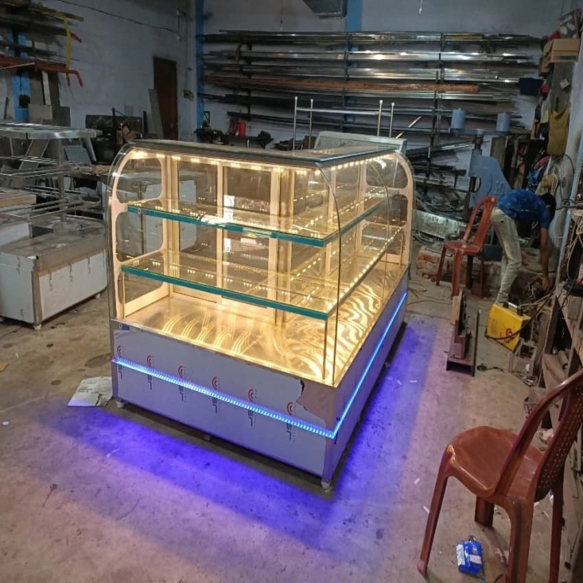 AKSR Glass with Wooden Base Food Display Counter, For Commercial