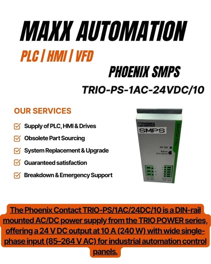 Phoenix Contact TRIO-PS-1AC-24VDC/10 Industrial DIN Rail Power Supply, 10 A