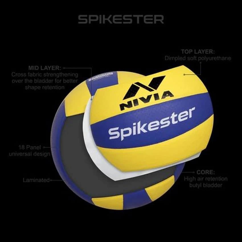 Yellow and Blue Dimpled PU Leather Nivia Spikester Volleyball, Size: 4