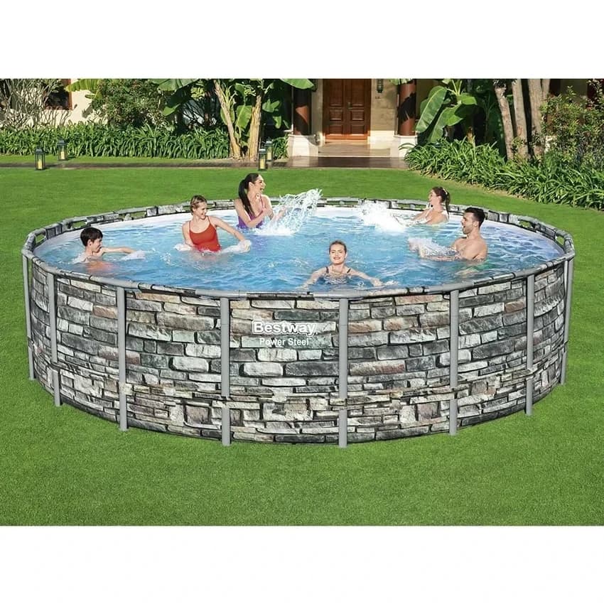 Bestway 18ft.Power Steel Round Above Ground Pool with Stone Effect & Accessories (SP 780)