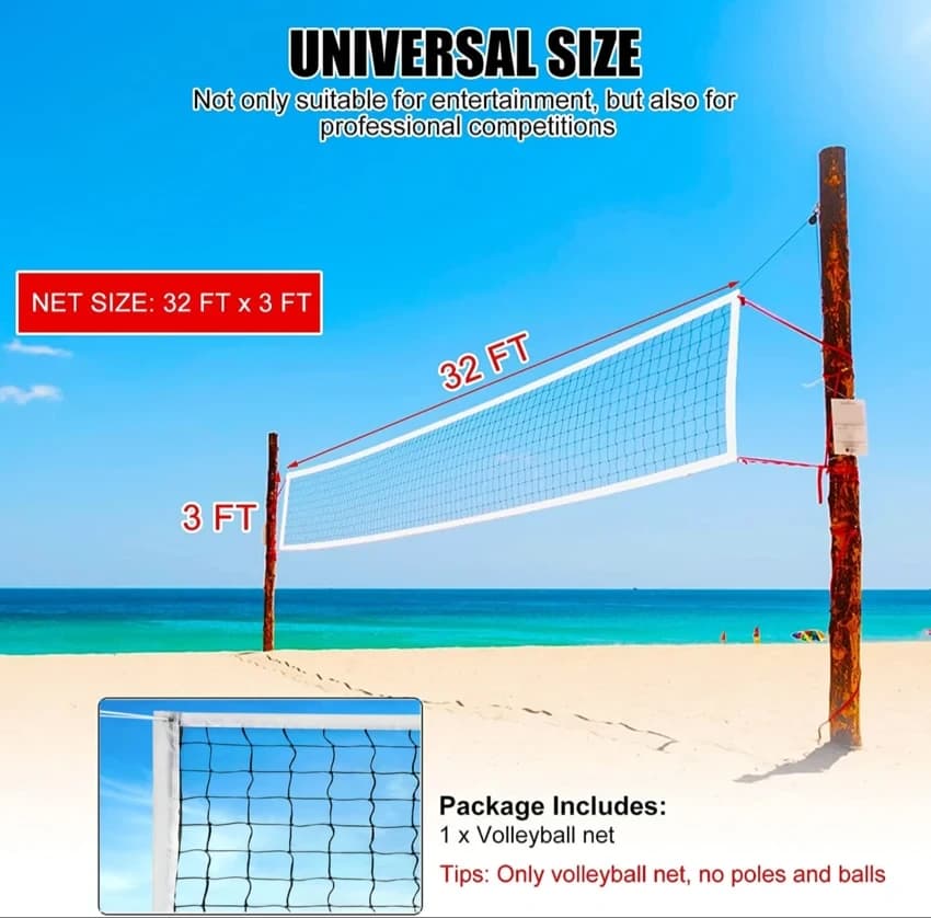 Nylon 32x3 Feet Black Volleyball Net