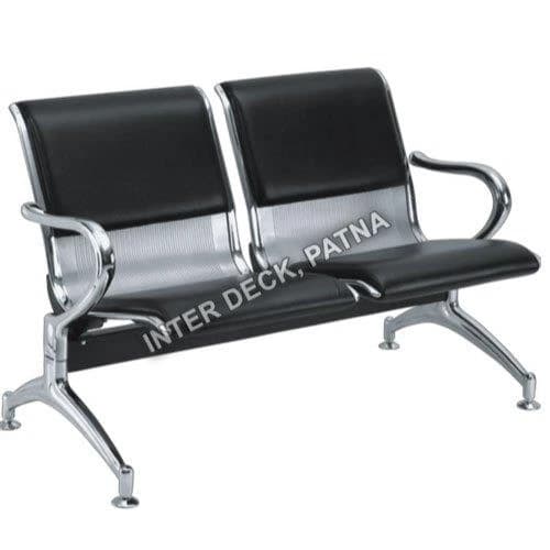 Leather Stainless Steel Two Seater SS Waiting Chair, For Office