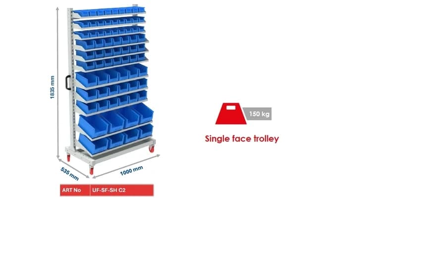 Single Face Bin Trolley (CRCA Steel Powder Coated RAL 7035 Grey Colour) - 150 KGS Load Capacity