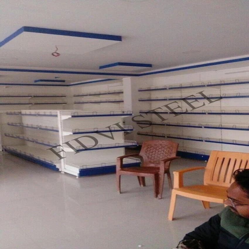 Mild Steel Free Standing Unit Retail Display Shelves, For Shop