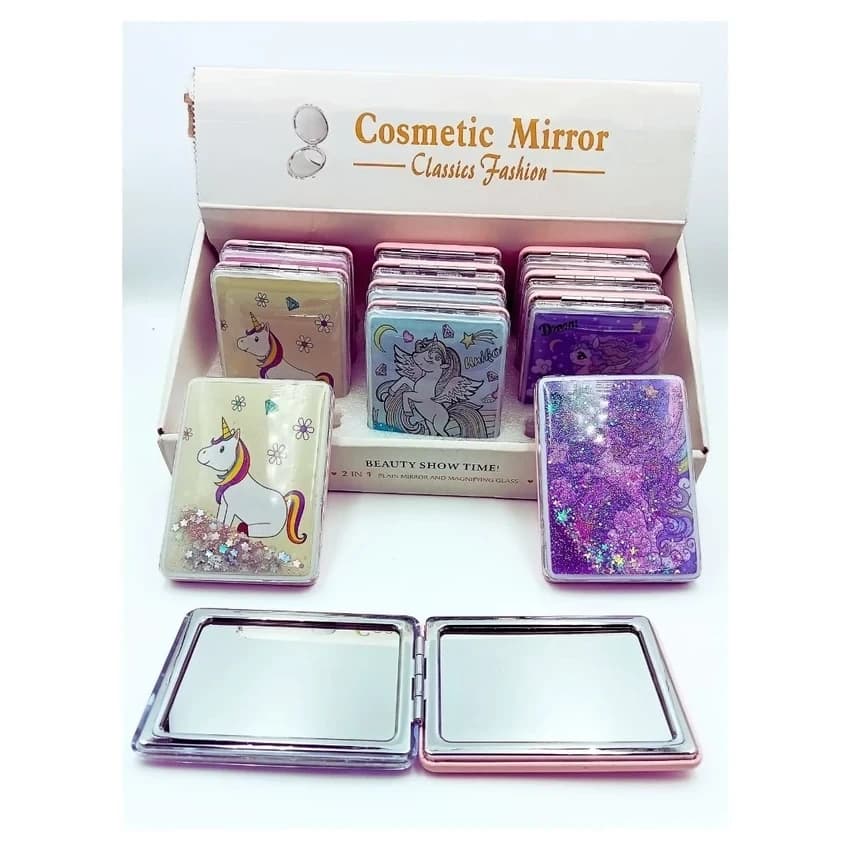 Glass Unicorn Square Double Sided Glitter Make Up Mirror, For Household