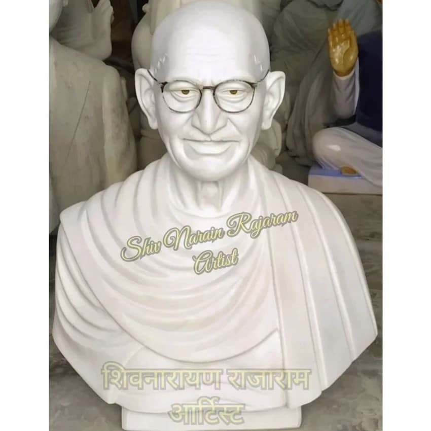 Marble White 2 feet Mahatma Gandhi Bust Statue, For Interior Decor