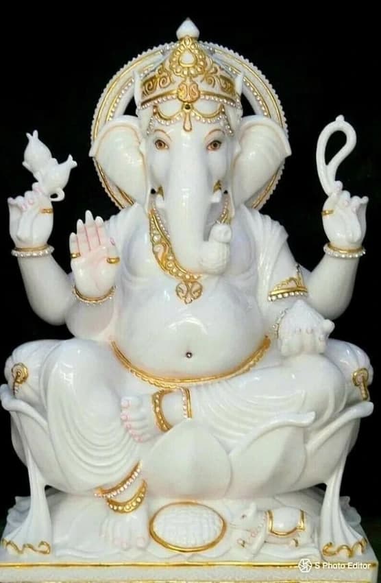 2.5 Feet White Marble Statue Of God Ganeshji, Temple