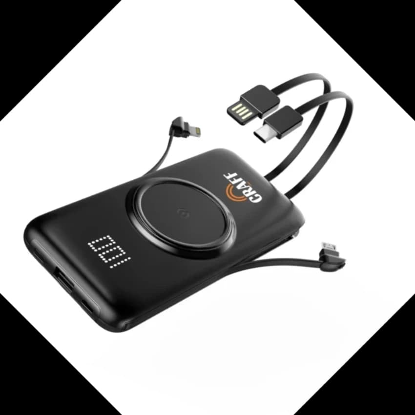 Mobile Power Bank With Inbuilt Charging Cables and Wireless Charging, Model Name/Number: SCR-PBWL-1