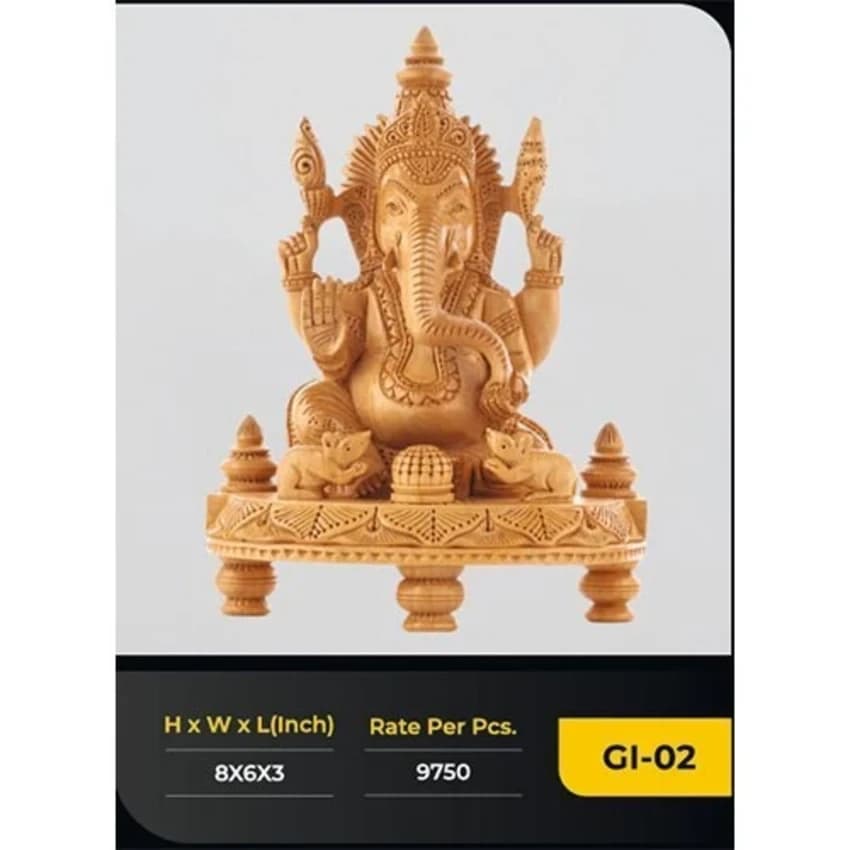 FITTINGO Wooden Ganesh Idol/Handcraft Four Arm Ganesh Murti - GI-02