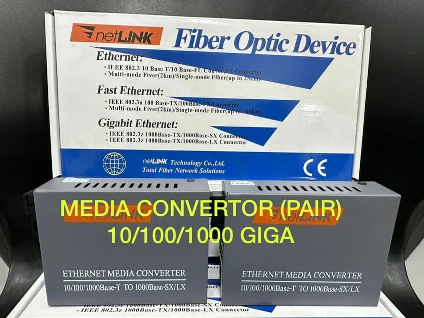 MEDIA CONVERTER 10/100/1000M GIGA OPTICAL FIBRE, For Networking