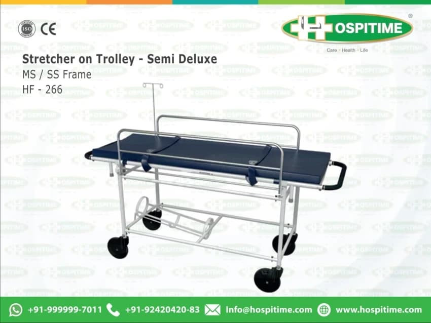 Hospitime Semi Deluxe Stretcher Trolley, Mild steel