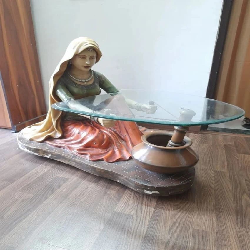 Multicolor FRP Rajasthani lady center table
