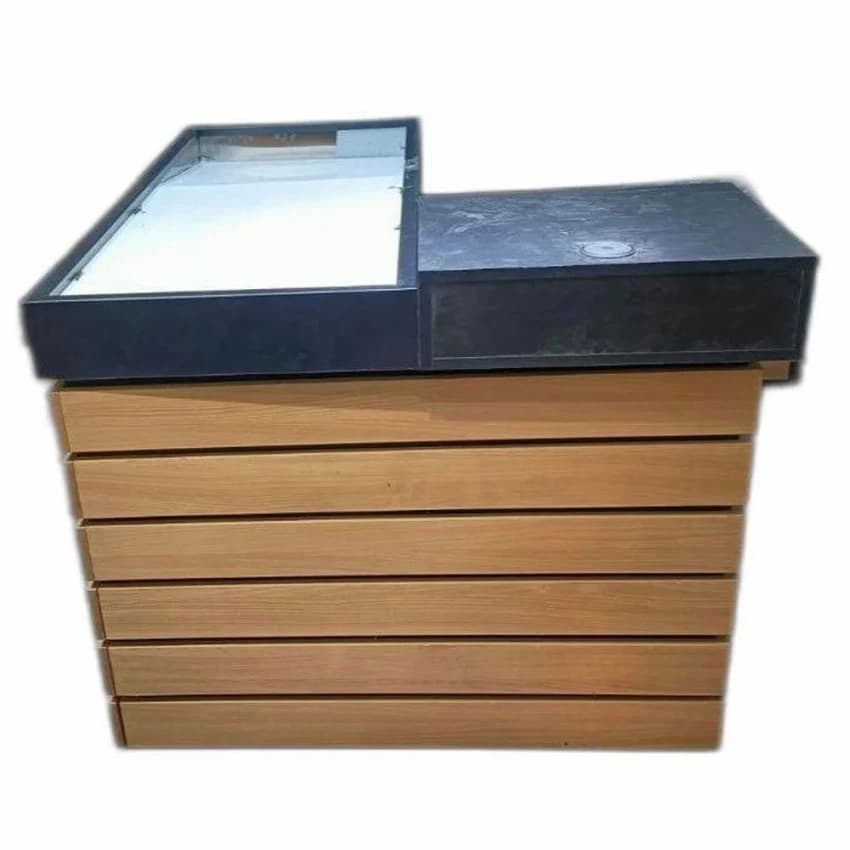 Brown And Black Wooden Cash Desk Counter, For Supermarket
