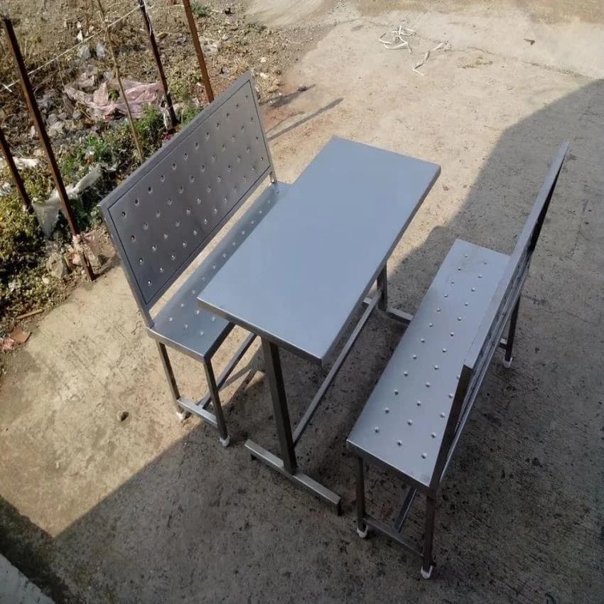 Stainless Steel Bench, With Backrest, 4 Seater