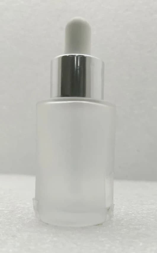 Round Transparent 30ml glass frosted bottle with glass drooper silver, 18mm