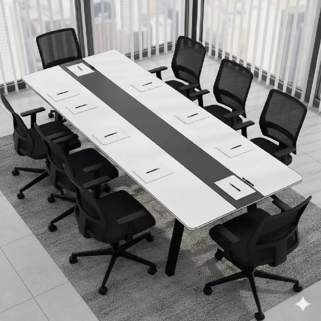 Conference Table White- black 180L x 90W cm