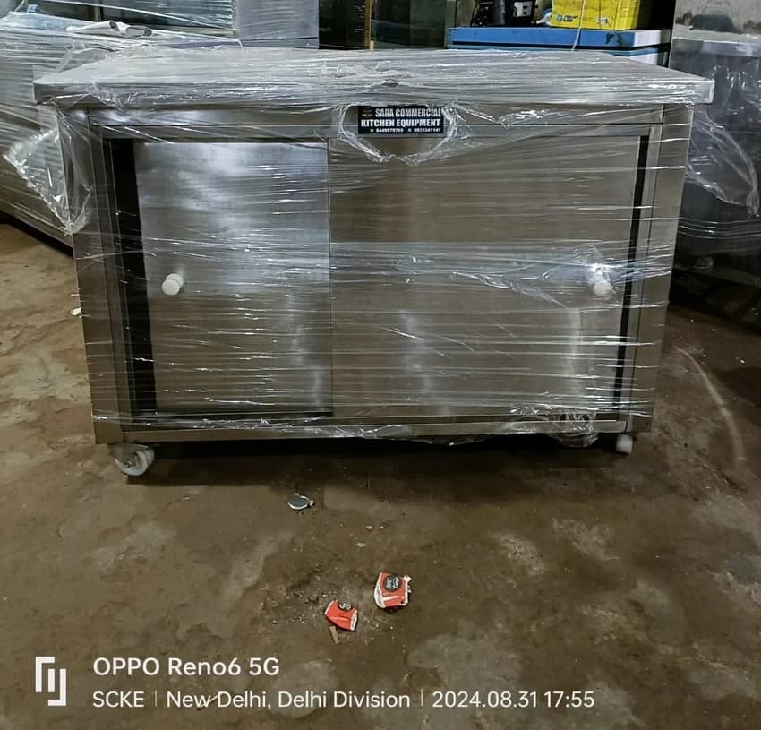 Stainless Steel Working Table With Under Shelves With Sliding And 3 Side Covering Size 48x24x34 inch