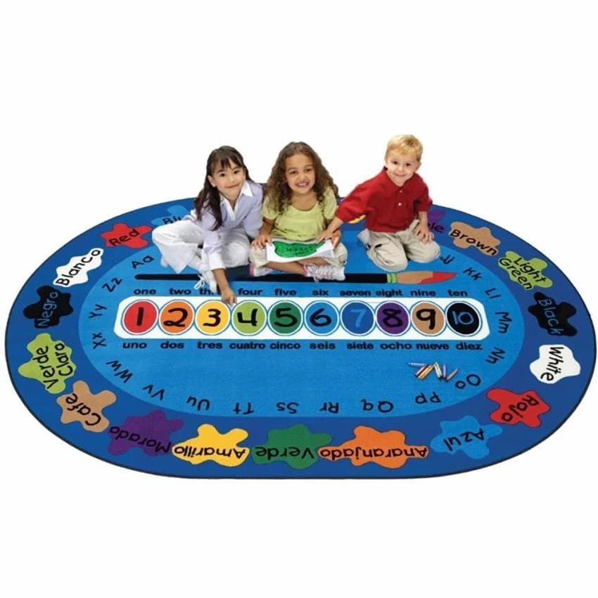 Blue Crystal Velvet Toy Park F 946B Kids Oval Educational Paint Brush Bilingual Carpet