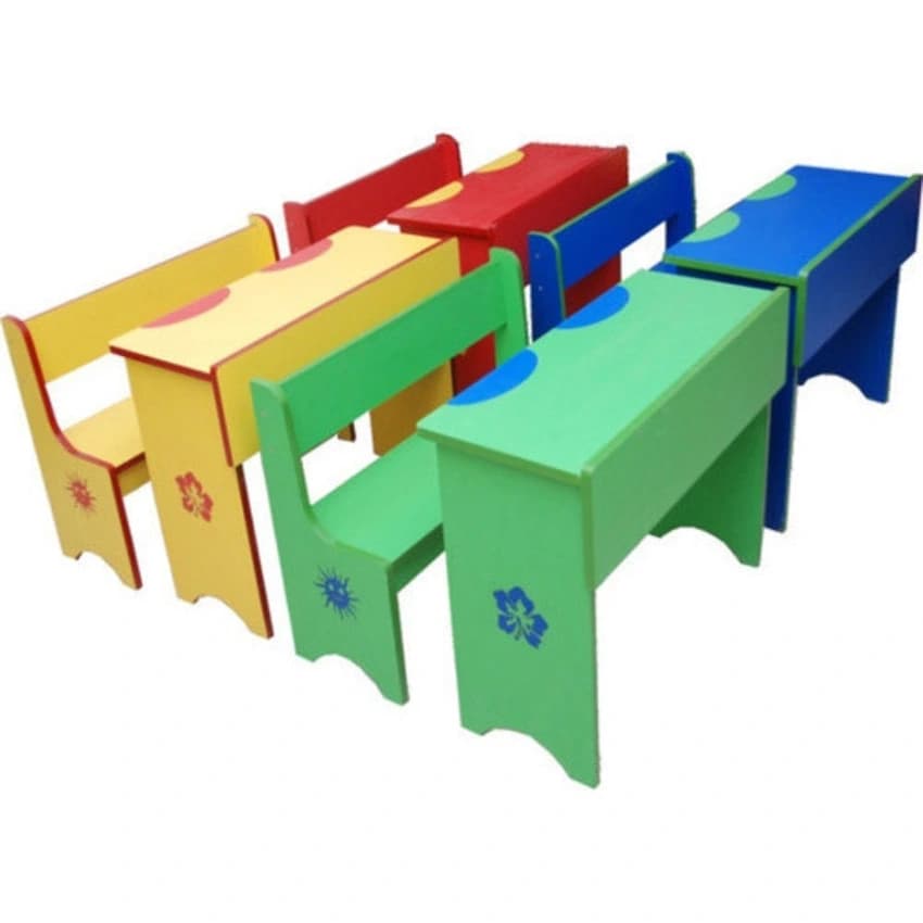 Wooden Green and Yellow Play School Bench