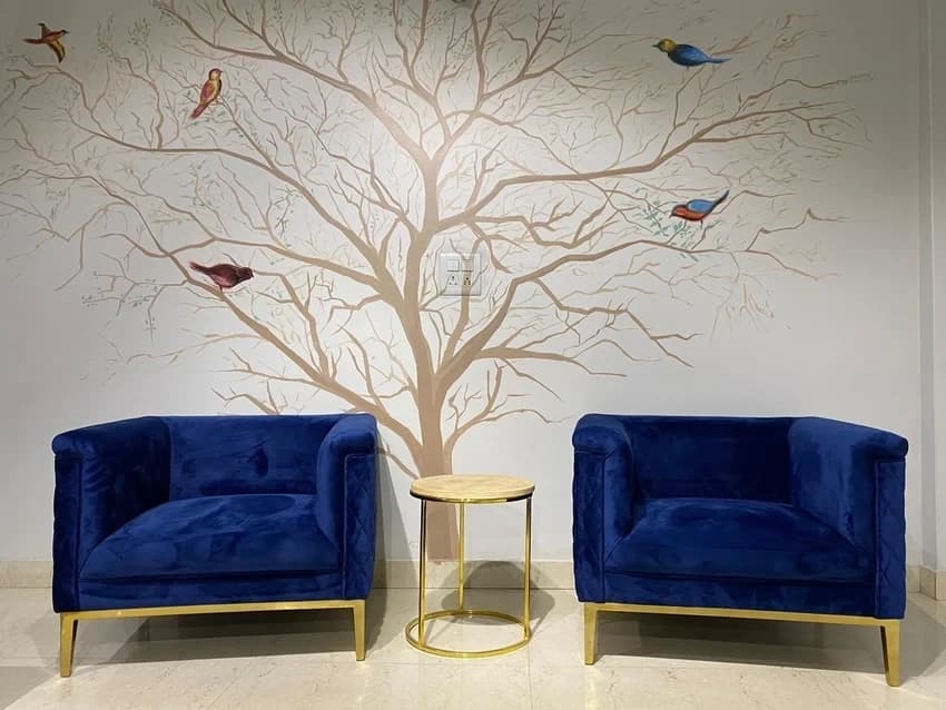 Blue Valvet Wooden Sofa Chair