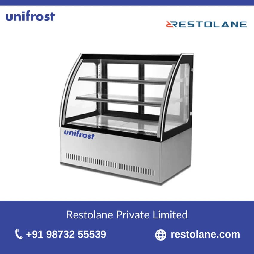 Silver and Black Glass Unifrost Chiller Refrigerated Display, For Bakery and Restaurant