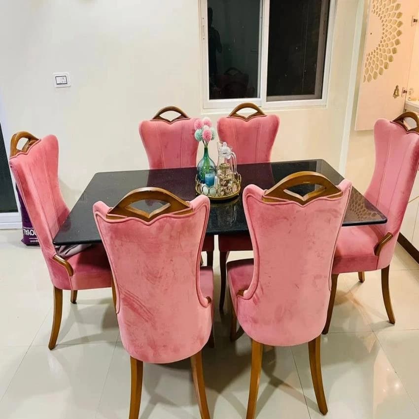 6 Seater Granite Top Sheesham Wooden Dining Table