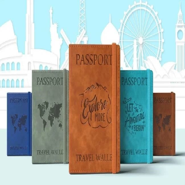 FEDUS Faux Leather Passport Holder Wallet Card Boarding Pass Slots RFID Protected Travel Organiser