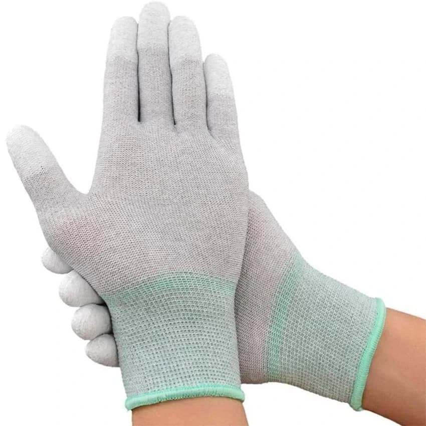 White Hosiery ESD PU Top Fit Gloves, For Electrical protection