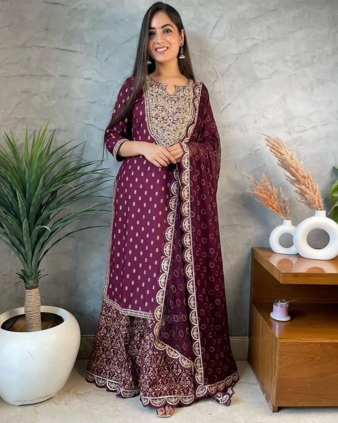 Rayon Embroidered Ladies Skirt Suit, Semi Stitched