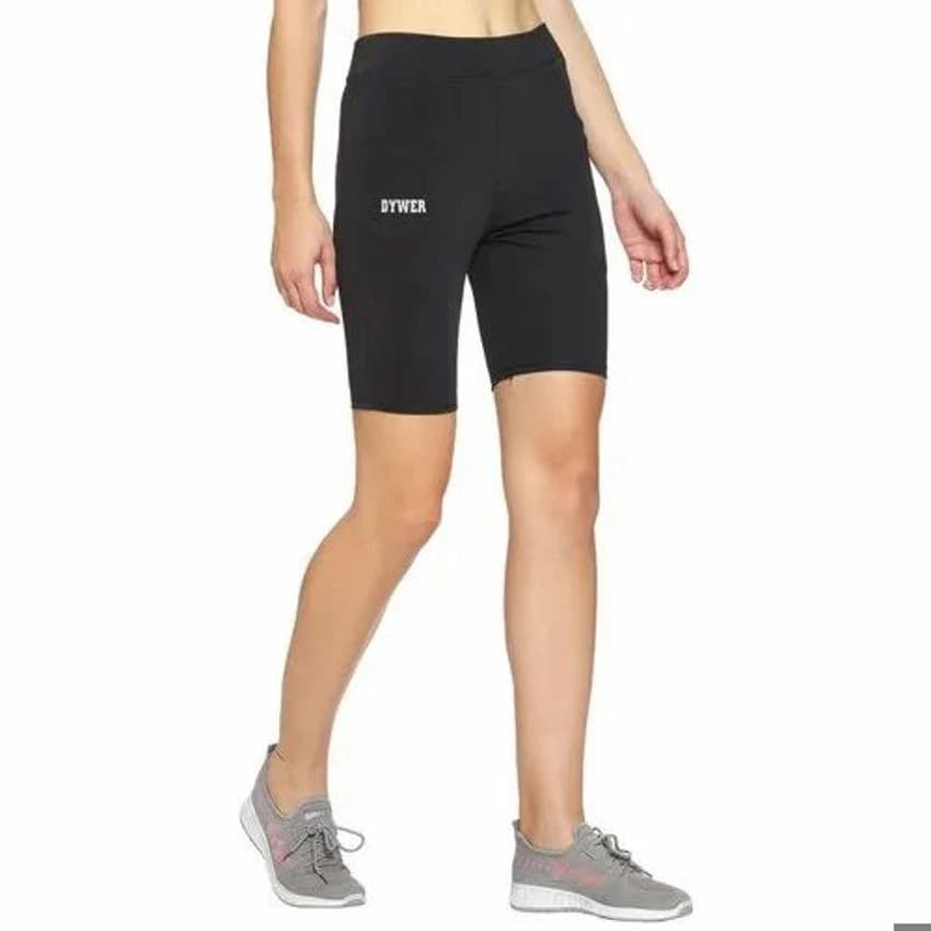 Dywer Thigh Length Ladies Black Gymwear Lycra Short, Size: 32