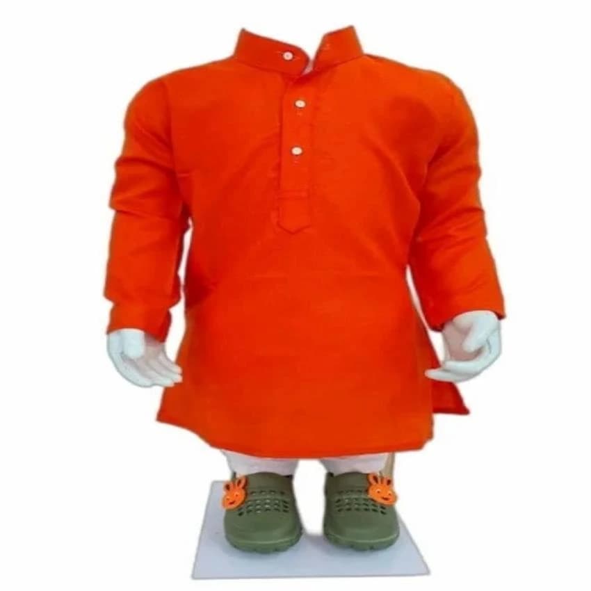 Men Orange Cotton Kurta Pajama Set