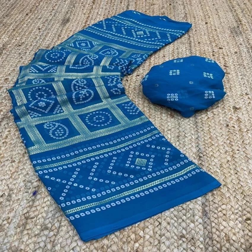 Light Blue Foil Printed Chiffon Saree